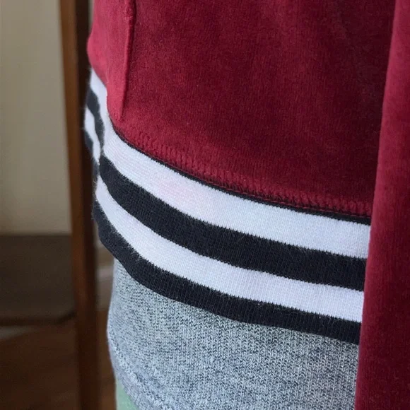 Red Velvet Velour Track Jacket Y2K Emo Soft Grunge Zip Up Striped Collar retro - Picture 8 of 12